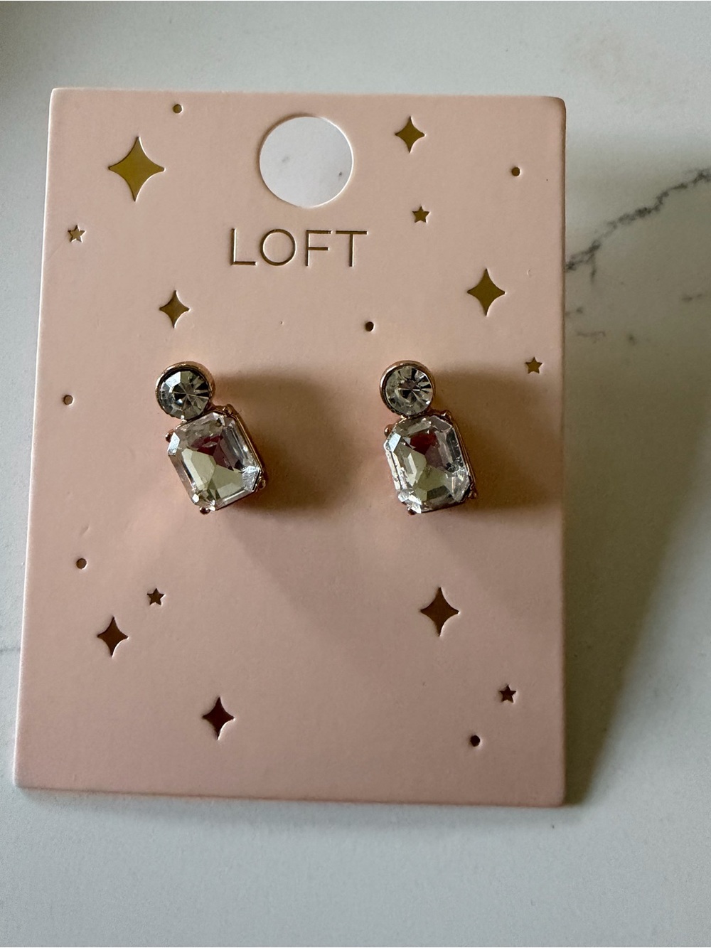 LOFT Clear Crystal Drop Stud Earrings